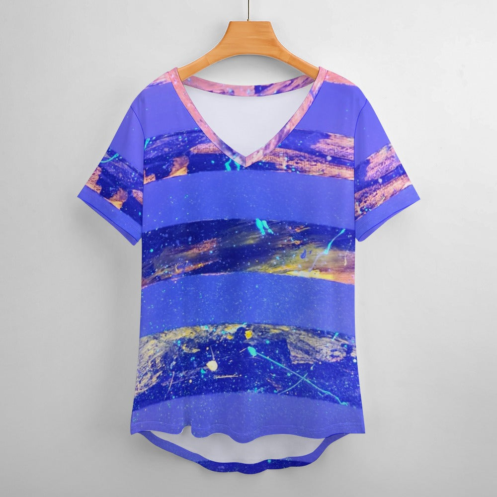 Gavin Scott Ice Silk V-Neck Short-sleeve Shirt (Femme S-5XL)