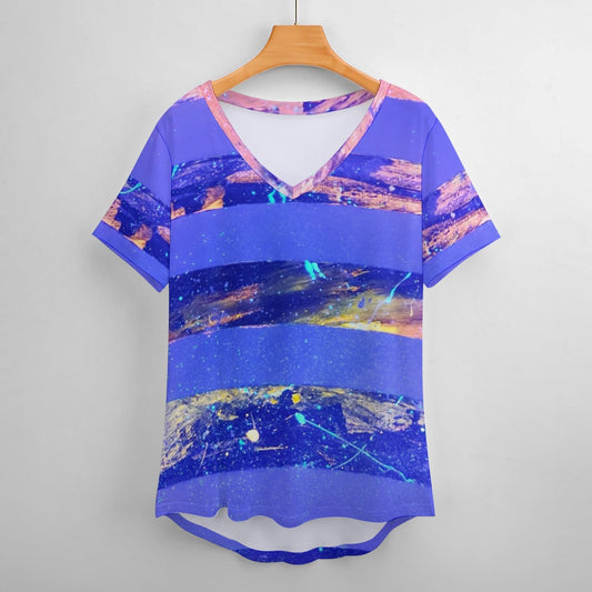 Gavin Scott Ice Silk V-Neck Short-sleeve Shirt (Femme S-5XL)
