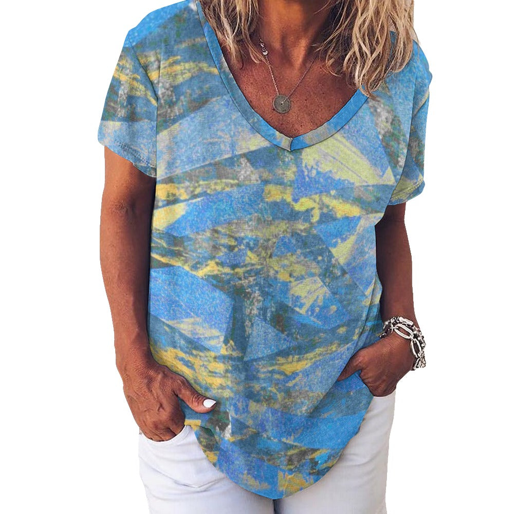 Gavin Scott Ice Silk V-Neck Short-sleeve Shirt (Femme S-5XL)