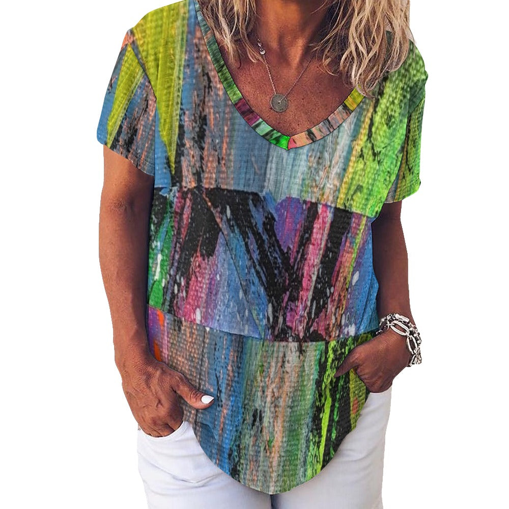 Gavin Scott Ice Silk V-Neck Short-sleeve Shirt (Femme S-5XL)
