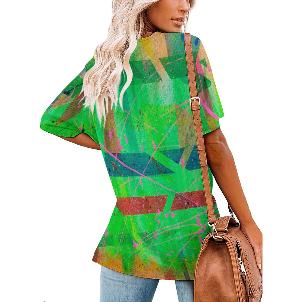Gavin Scott Ice Silk V-Neck Short-sleeve Shirt (Femme S-5XL)