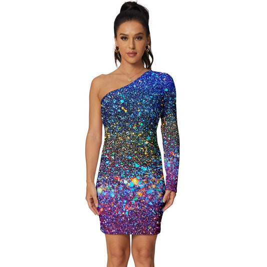 Gavin Scott Long Sleeve One Shoulder Mini Dress (Femme XS-5XL)