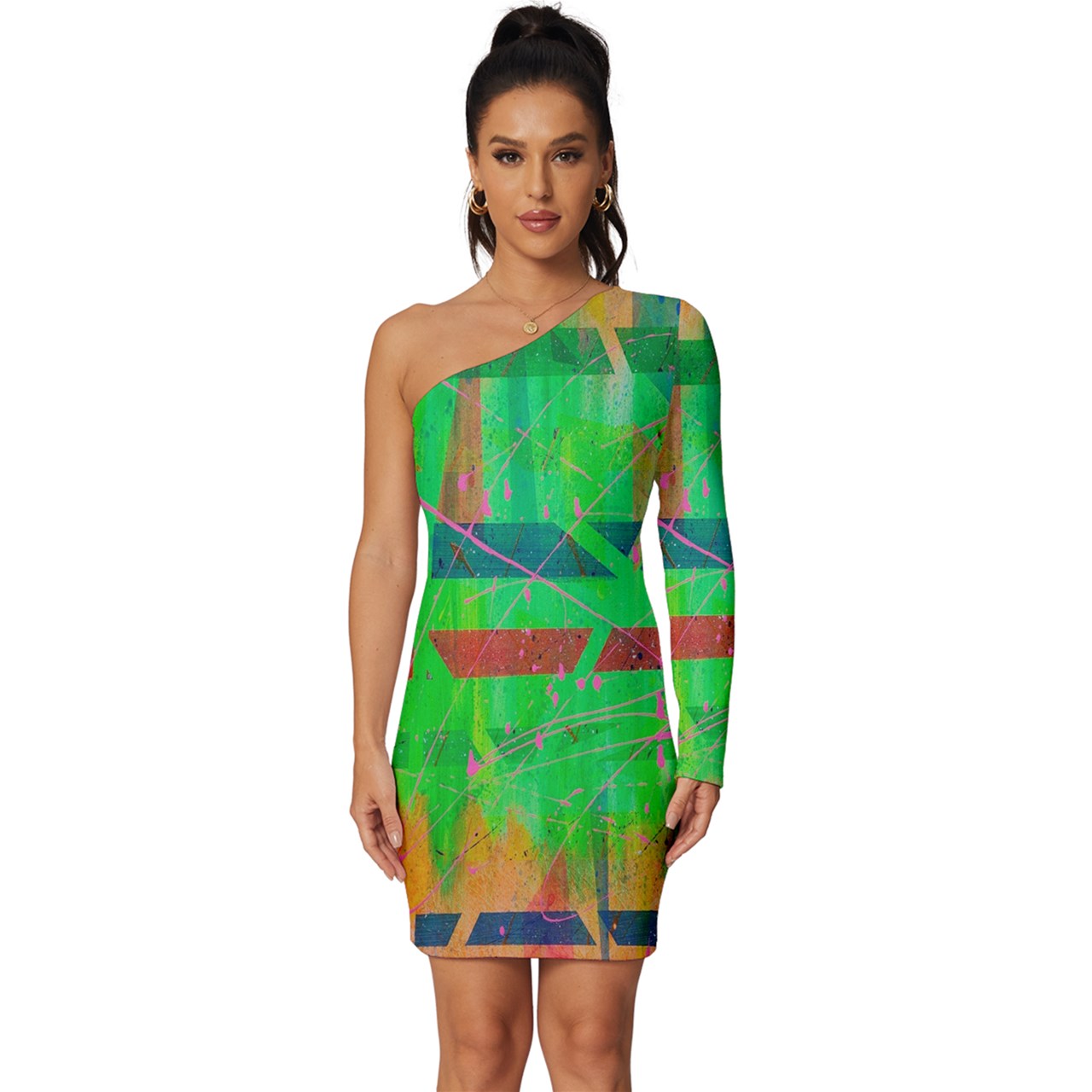 Gavin Scott Long Sleeve One Shoulder Mini Dress (Femme XS-5XL)