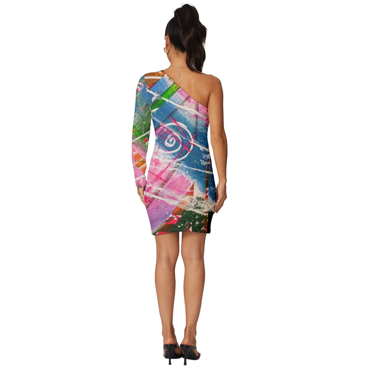 Gavin Scott Long Sleeve One Shoulder Mini Dress (Femme XS-5XL)