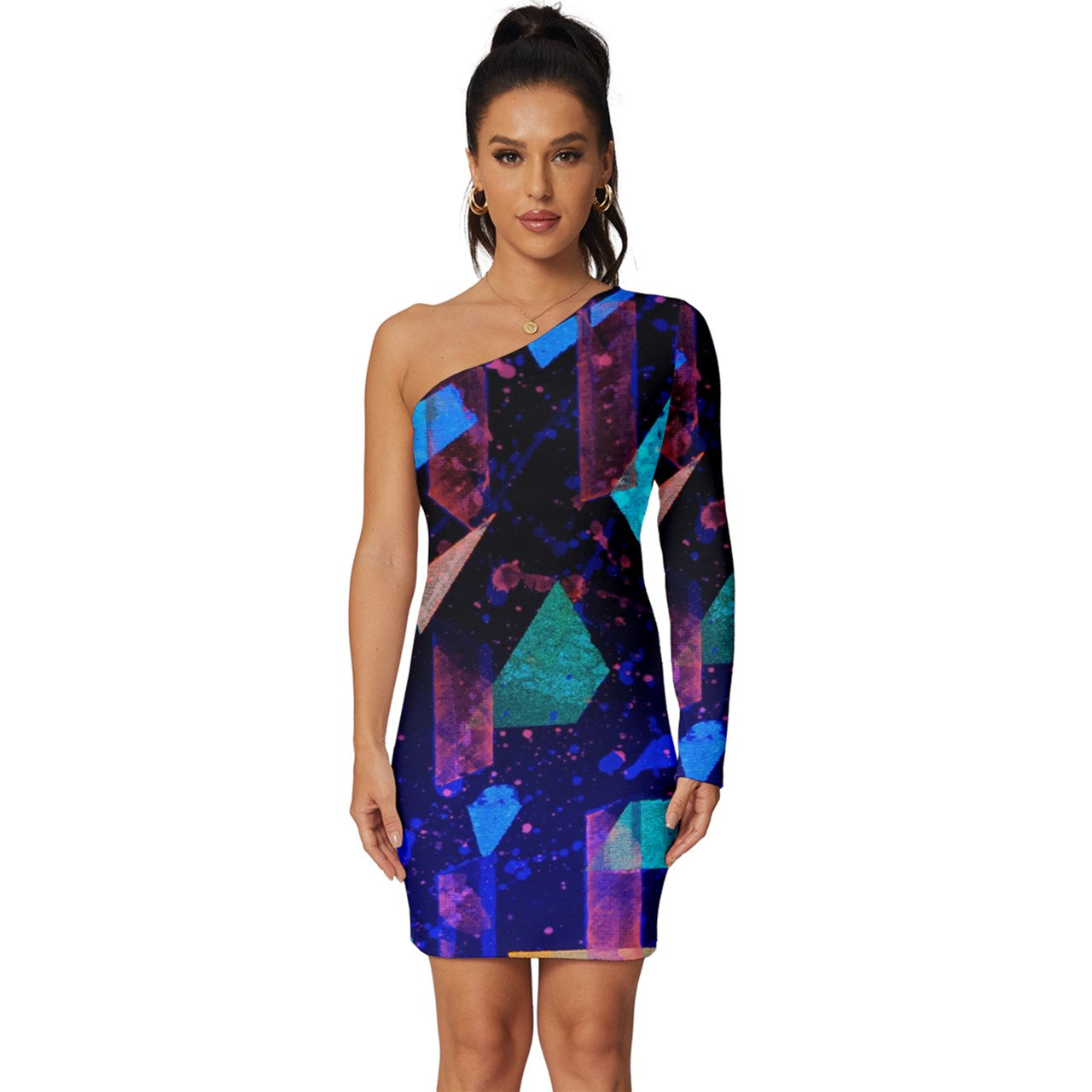 Gavin Scott Long Sleeve One Shoulder Mini Dress (Masc XS-5XL)