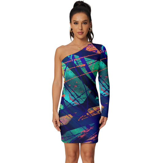 Gavin Scott Long Sleeve One Shoulder Mini Dress (Masc XS-5XL)