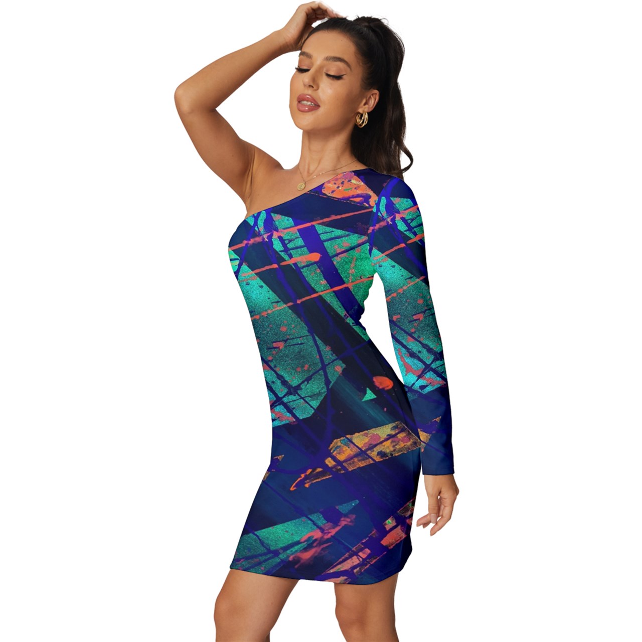 Gavin Scott Long Sleeve One Shoulder Mini Dress (Masc XS-5XL)