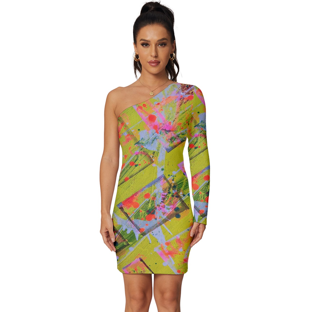 Gavin Scott Long Sleeve One Shoulder Mini Dress (Femme XS-5XL)