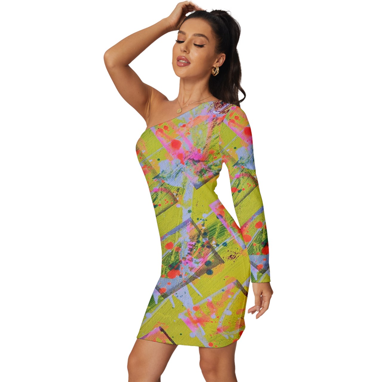 Gavin Scott Long Sleeve One Shoulder Mini Dress (Femme XS-5XL)