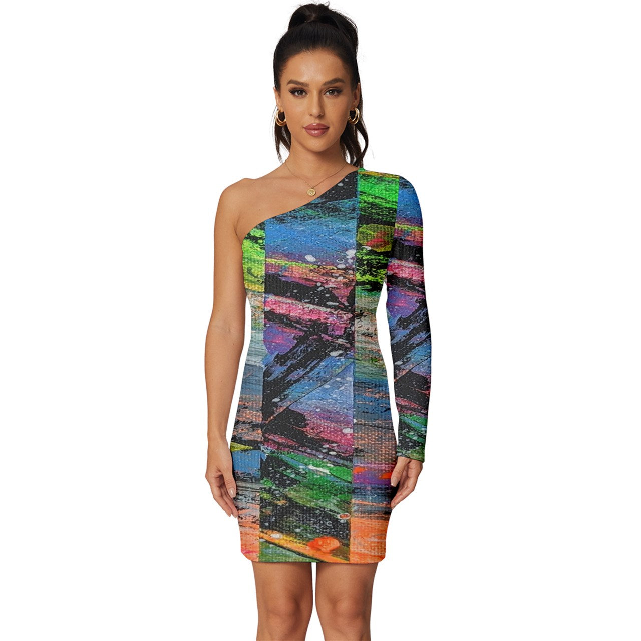 Gavin Scott Long Sleeve One Shoulder Mini Dress (Masc XS-5XL)