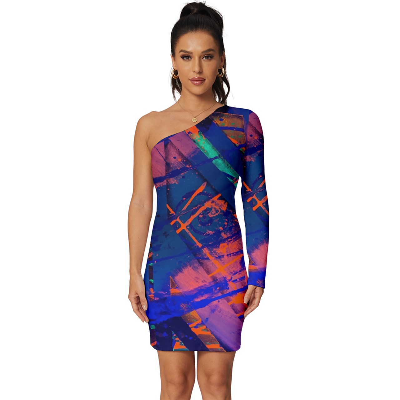 Gavin Scott Long Sleeve One Shoulder Mini Dress (Femme XS-5XL)