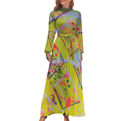 Gavin Scott High Neck Belted Full Length Dress