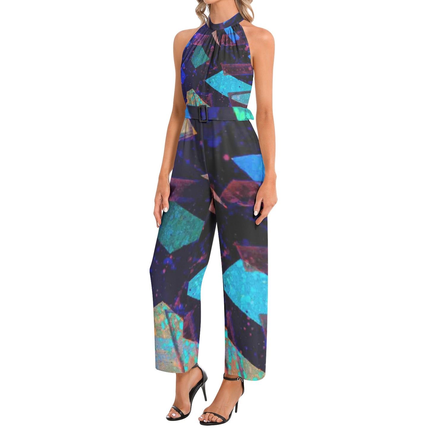 Gavin Scott Halter Neck Buckle Belted Jumpsuit (Femme XS-3XL)