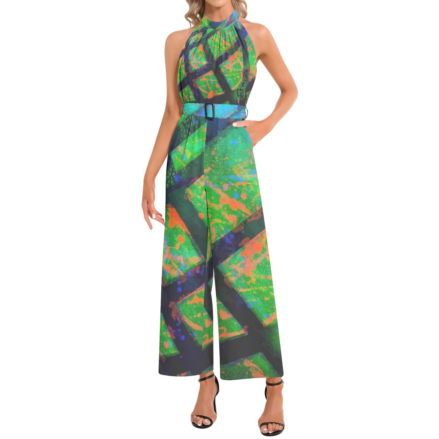 Gavin Scott Halter Neck Buckle Belted Jumpsuit (Femme XS-3XL)