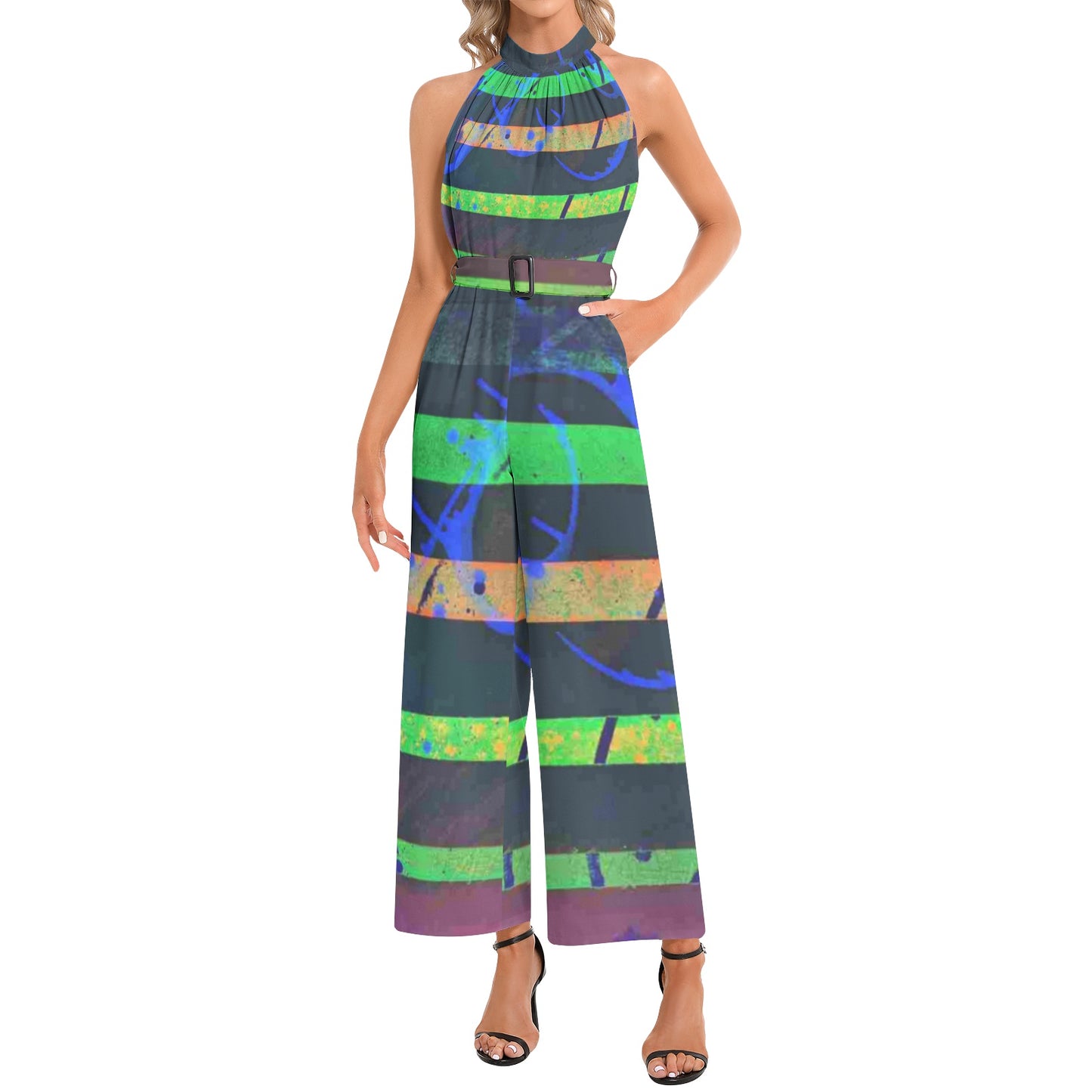 Gavin Scott Halter Neck Buckle Belted Jumpsuit (Femme XS-3XL)