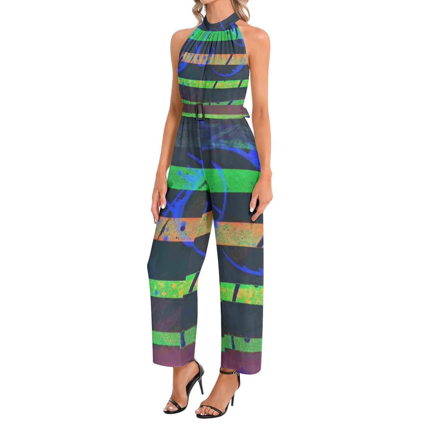 Gavin Scott Halter Neck Buckle Belted Jumpsuit (Femme XS-3XL)