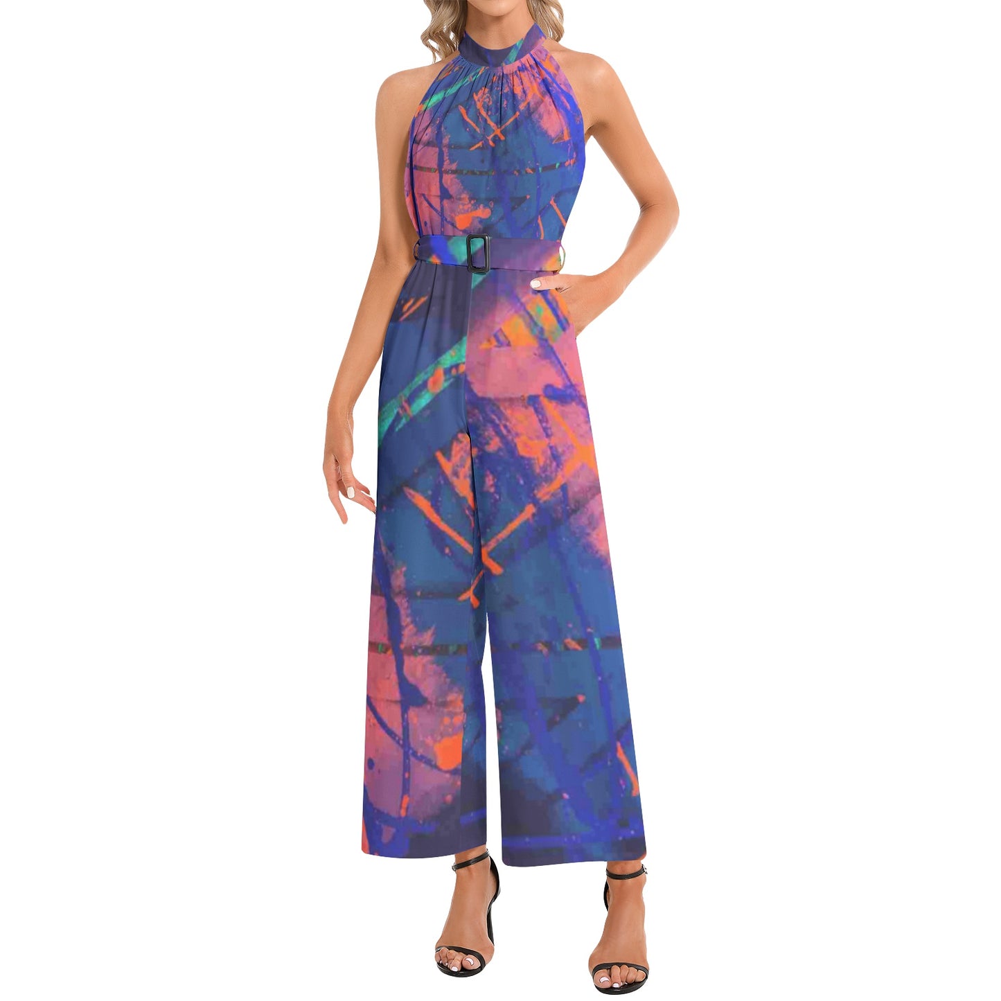 Gavin Scott Halter Neck Buckle Belted Jumpsuit (Femme XS-3XL)