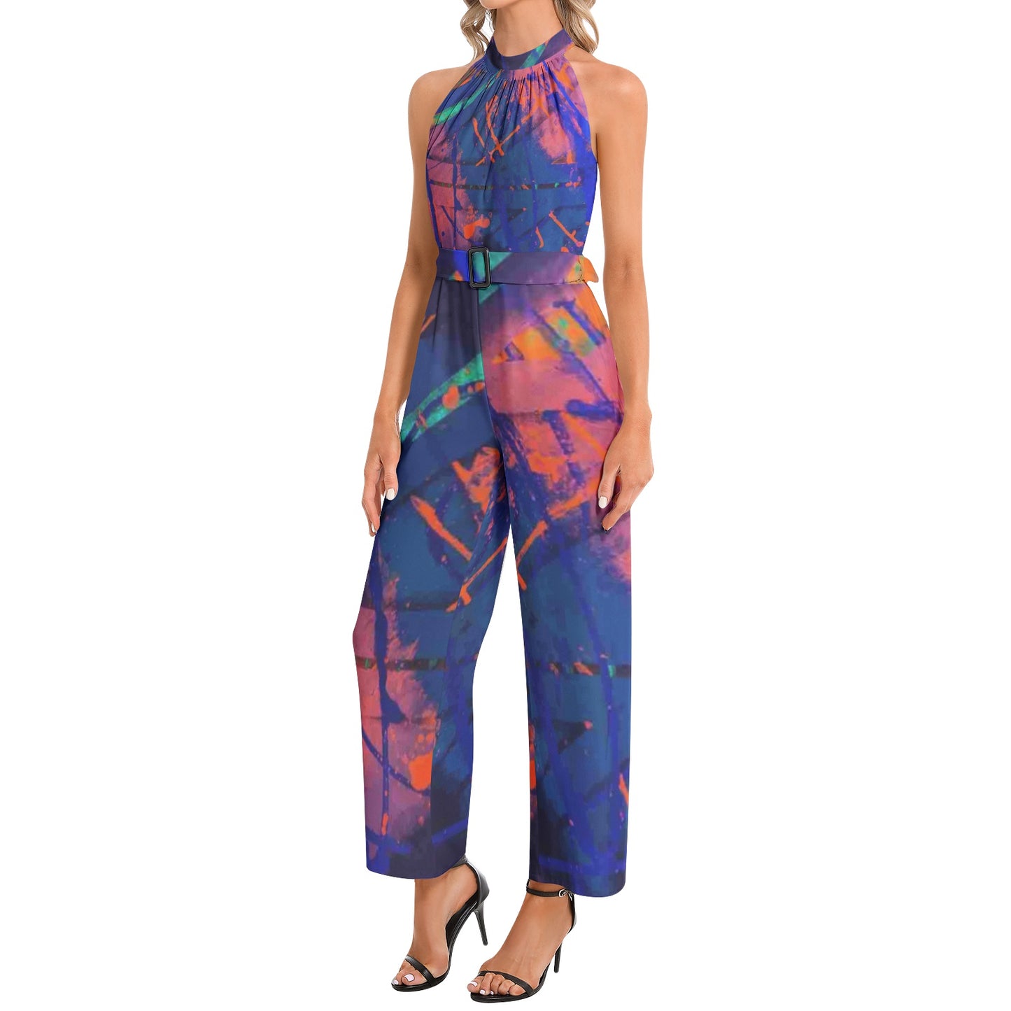 Gavin Scott Halter Neck Buckle Belted Jumpsuit (Femme XS-3XL)