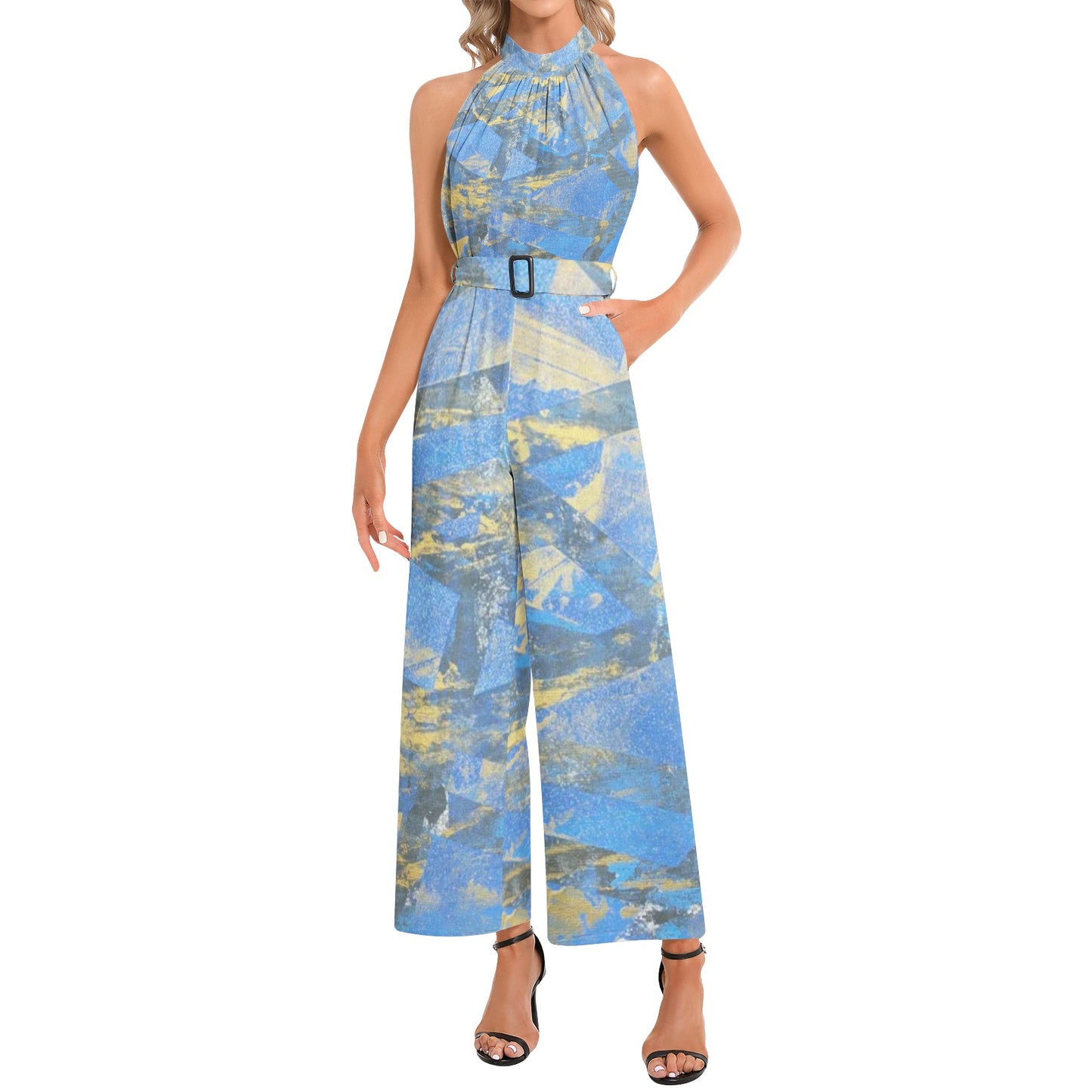 Gavin Scott Halter Neck Buckle Belted Jumpsuit (Femme XS-3XL)