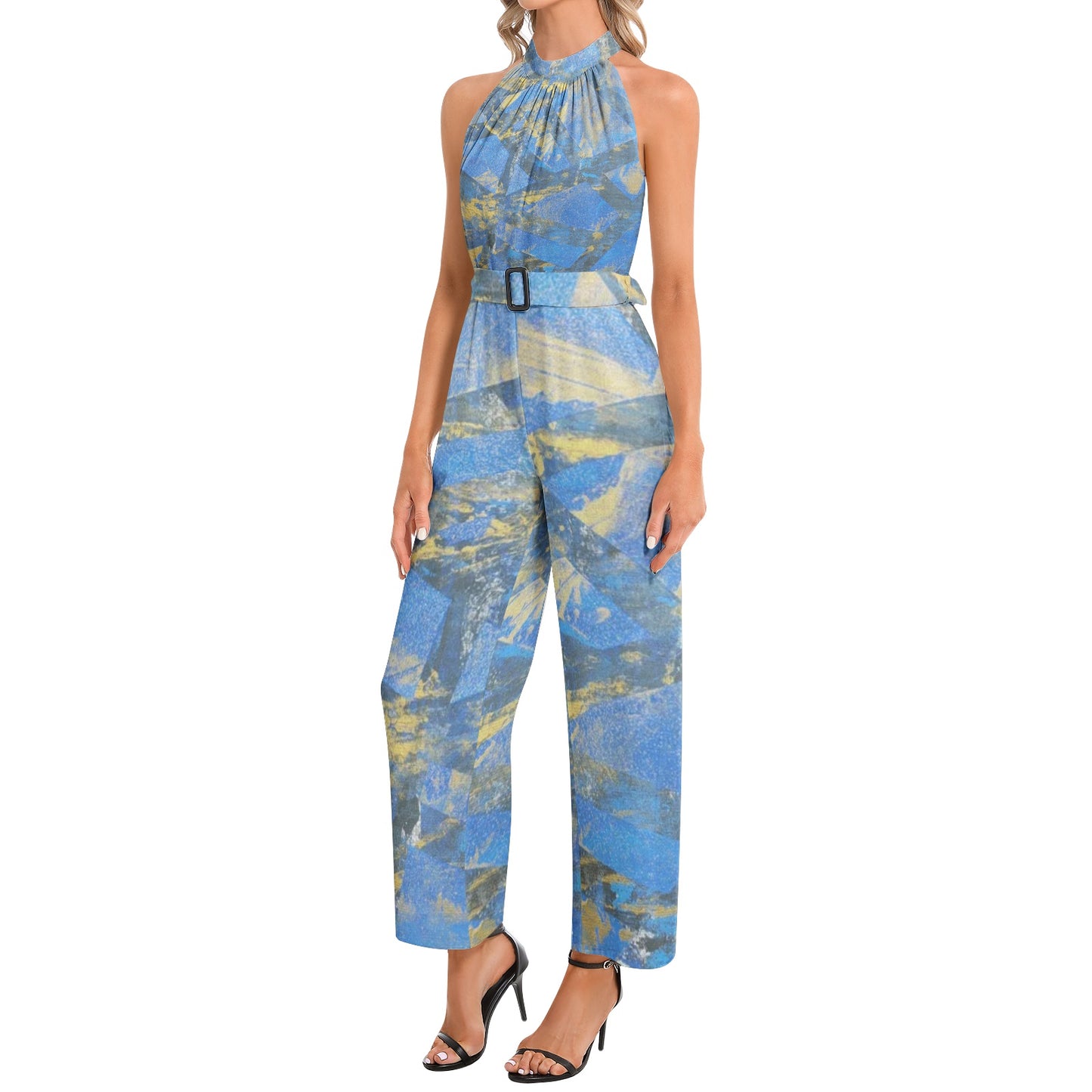 Gavin Scott Halter Neck Buckle Belted Jumpsuit (Femme XS-3XL)