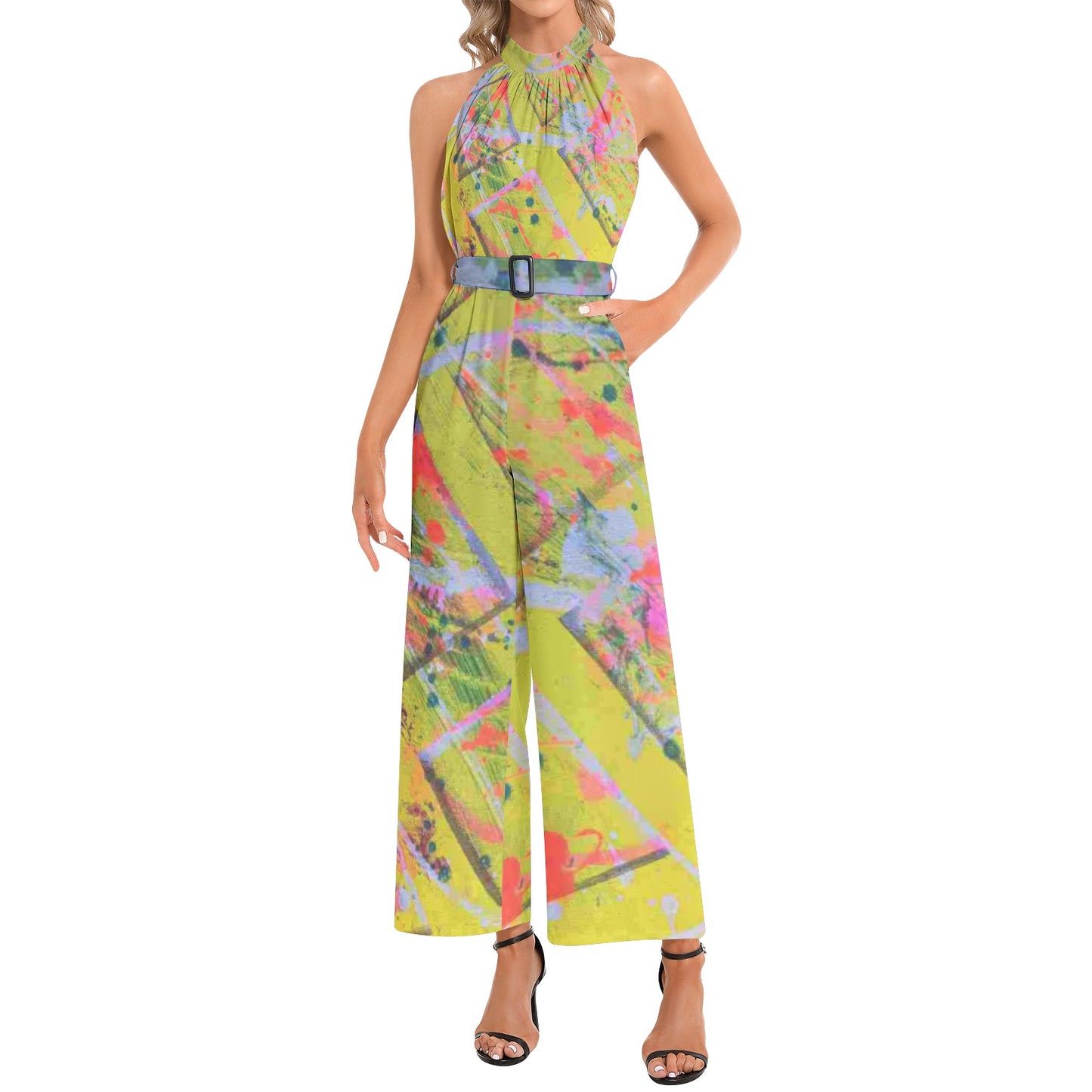 Gavin Scott Halter Neck Buckle Belted Jumpsuit (Femme XS-3XL)