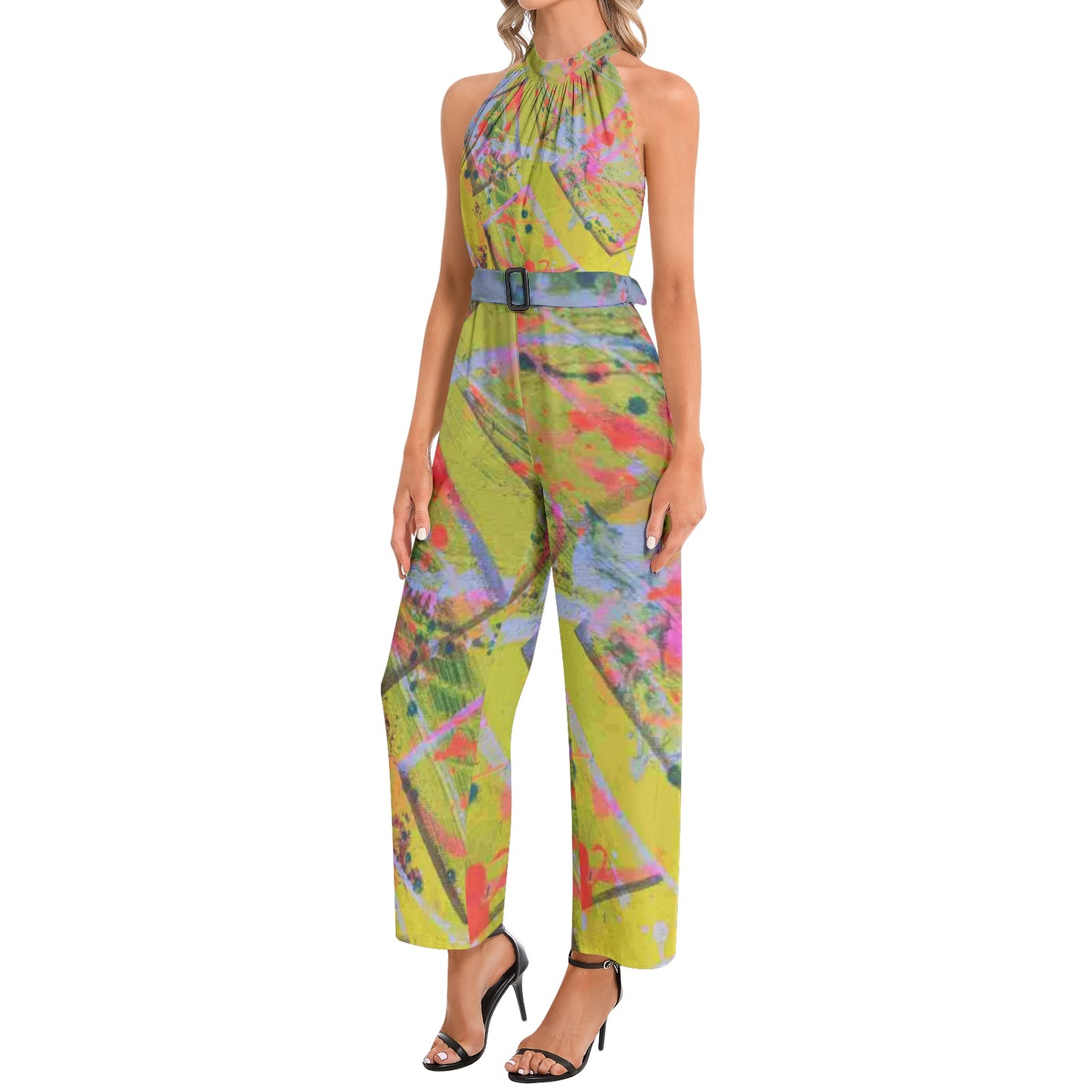 Gavin Scott Halter Neck Buckle Belted Jumpsuit (Femme XS-3XL)