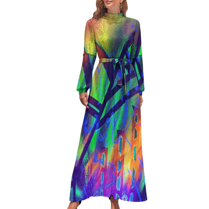 Gavin Scott High Neck Belted Full Length Dress (Femme XS-XL)