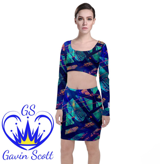 Gavin Scott Long Sleeved Crop Top and Matching Bodycon Skirt Set (Femme XS-3XL)