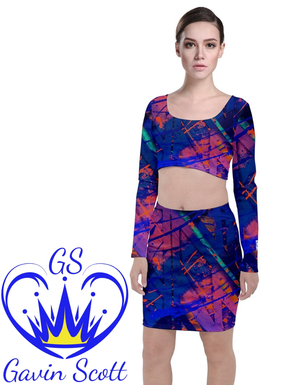 Gavin Scott Long Sleeved Crop Top and Matching Bodycon Skirt Set (Femme XS-3XL)