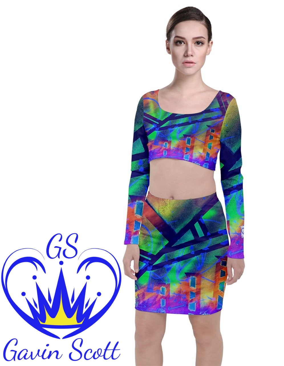 Gavin Scott Long Sleeved Crop Top and Matching Bodycon Skirt Set (Femme XS-3XL)
