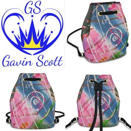 Gavin Scott 100% Genuine Nappa Leather Drawstring Bucket Backpack