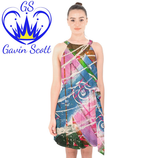 Gavin Scott Halter Collar Chiffon Dress (Femme XS-3XL)