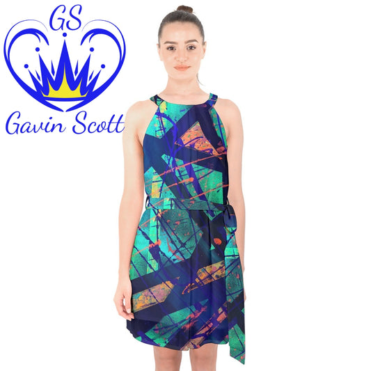 Gavin Scott Halter Collar Chiffon Dress (Femme XS-3XL)