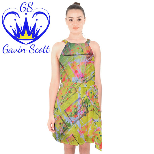 Gavin Scott Halter Collar Chiffon Dress (Femme XS-3XL)