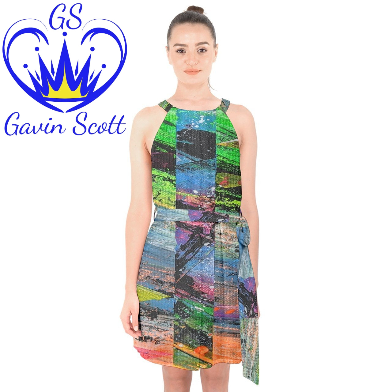 Gavin Scott Halter Collar Chiffon Dress (Femme XS-3XL)