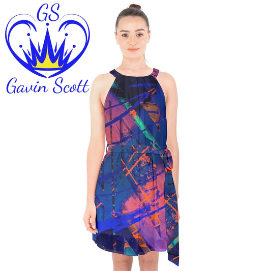 Gavin Scott Halter Collar Chiffon Dress (Femme XS-3XL)