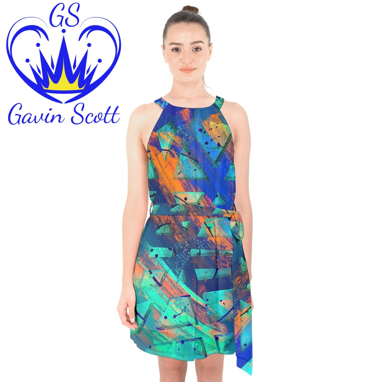 Gavin Scott Halter Collar Chiffon Dress (Femme XS-3XL)