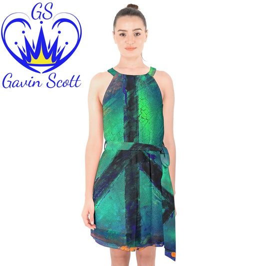 Gavin Scott Halter Collar Chiffon Dress (Femme XS-3XL)