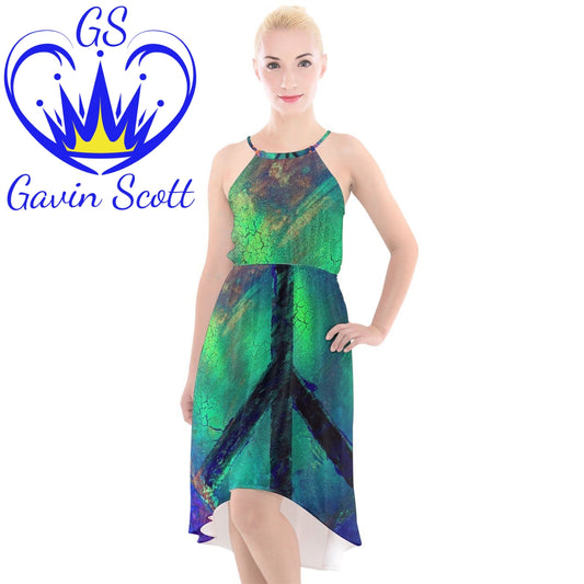 Gavin Scott High-Low Halter Chiffon Dress (Femme XS-3XL)