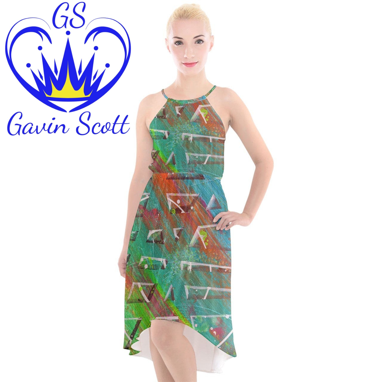 Gavin Scott High-Low Halter Chiffon Dress (Femme XS-3XL)