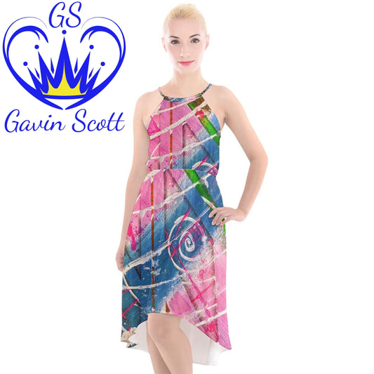 Gavin Scott High-Low Halter Chiffon Dress (Femme XS-3XL)