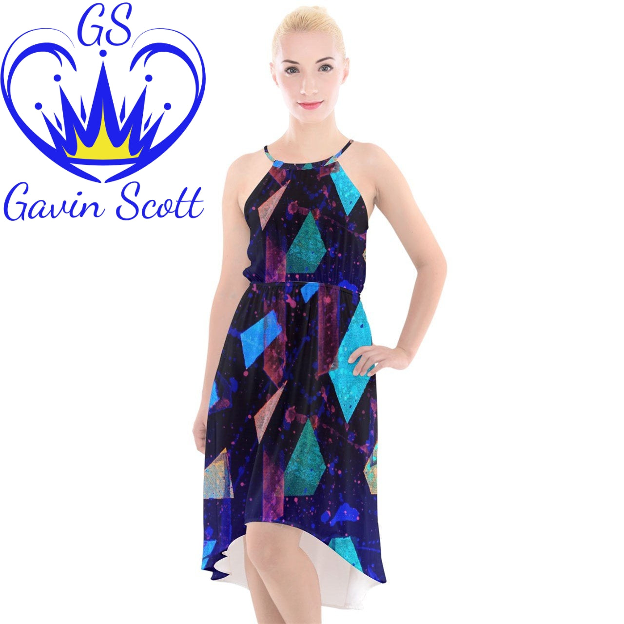 Gavin Scott High-Low Halter Chiffon Dress (Femme XS-3XL)