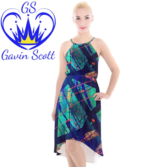 Gavin Scott High-Low Halter Chiffon Dress (Femme XS-3XL)