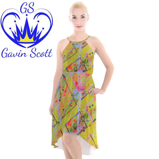 Gavin Scott High-Low Halter Chiffon Dress (Femme XS-3XL)