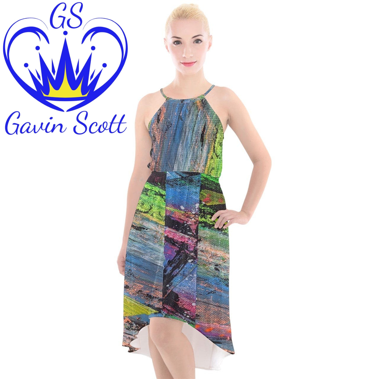 Gavin Scott High-Low Halter Chiffon Dress (Femme XS-3XL)