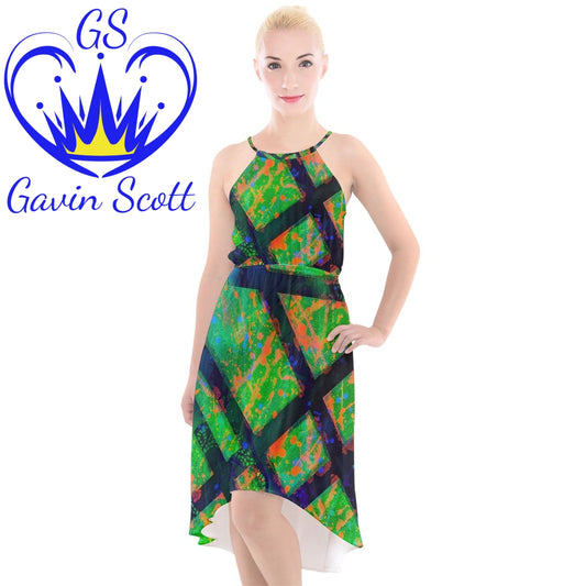 Gavin Scott High-Low Halter Chiffon Dress (Femme XS-3XL)