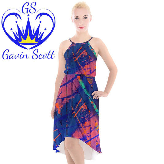 Gavin Scott High-Low Halter Chiffon Dress (Femme XS-3XL)