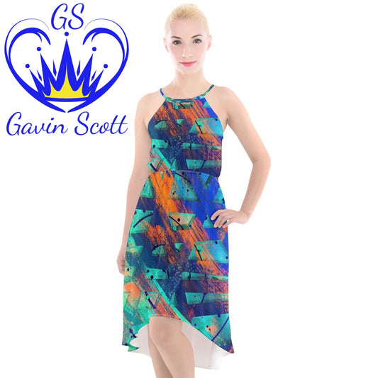 Gavin Scott High-Low Halter Chiffon Dress (Femme XS-3XL)