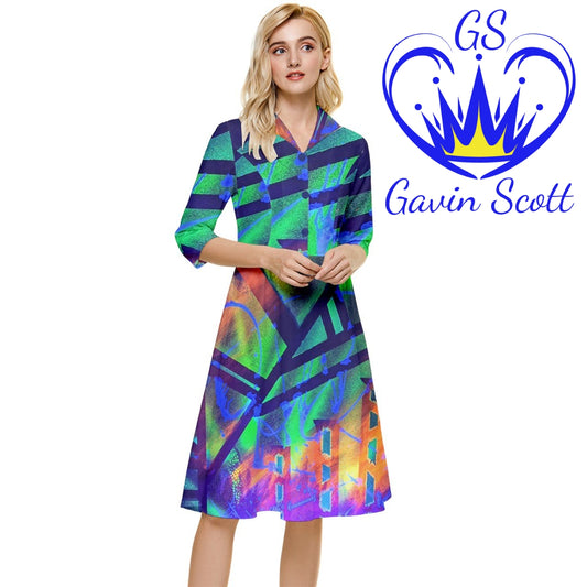 Gavin Scott Button Top Knee Length Dress (Femme XS-5XL)