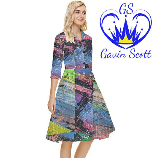 Gavin Scott Button Top Knee Length Dress (Femme XS-5XL)